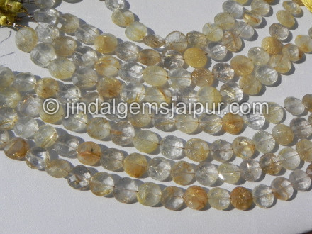 Golden Rutile Faceted Coin Shape Beads